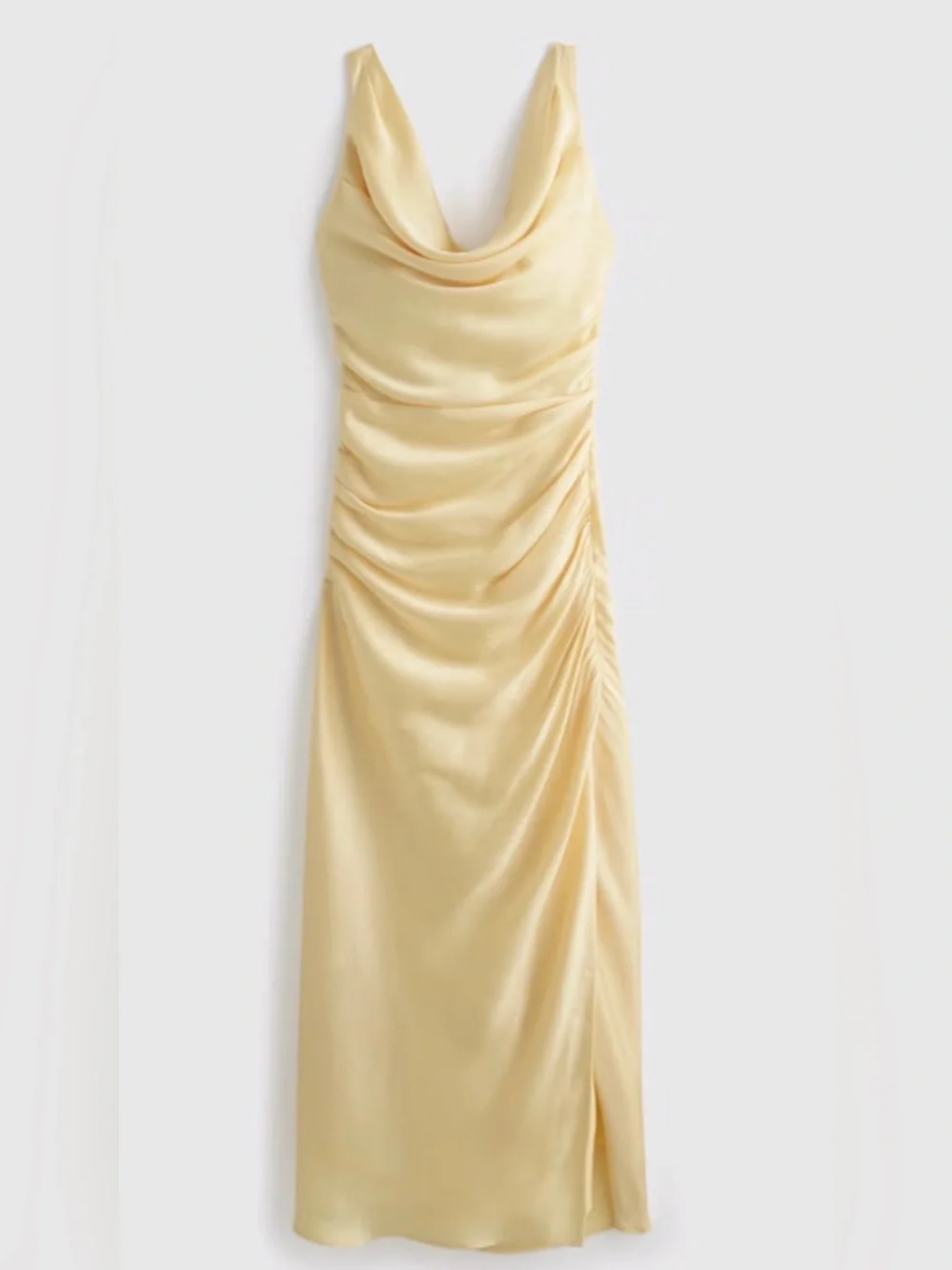 NWT Abercrombie & Fitch Cowl Neck Draped Maxi Dress Satin Sunny Yellow S